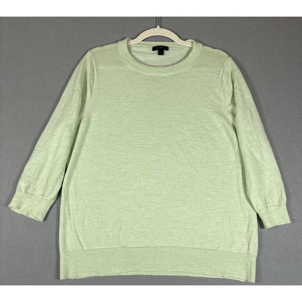 J. Crew Womens Crew Neck Sweater Light Green 3/4 Sleeve Merino Wool Pullover XL
